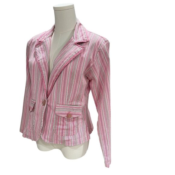 New Identity Pink Striped Blazer Cotton SZ M Academia Preppy Cottagecore Spring - Picture 7 of 9